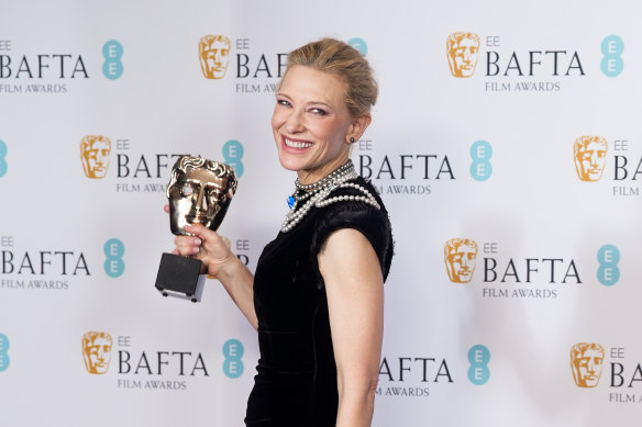 Cate Blanchett takes home the Leading Actress Award for her performance in ‘Tár’ during the 2023 EE BAFTA Film Awards, held at the Royal Festival Hall in London.