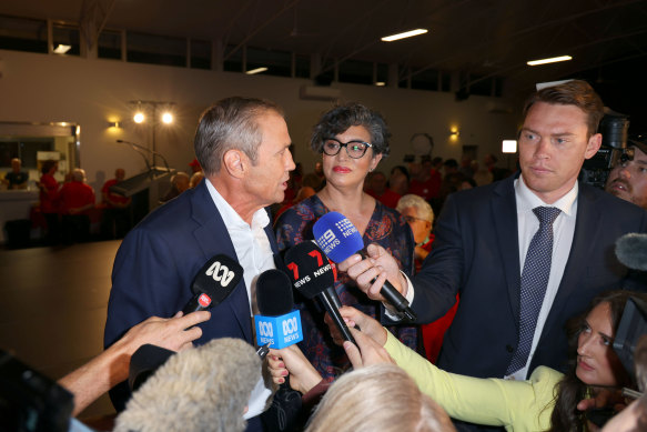 Roger Cook and wife Carly lane at Medina Hall after being re-elected as WA Premier.