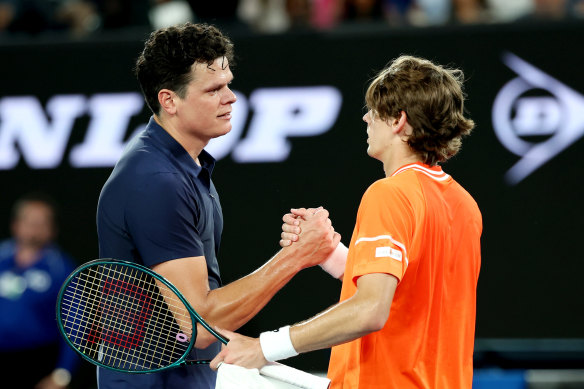 Milos Raonic concedes to Alex de Minaur at the Australian Open.