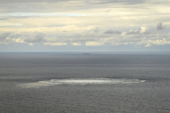 The disturbance in the water above the gas leak in the Baltic Sea. 