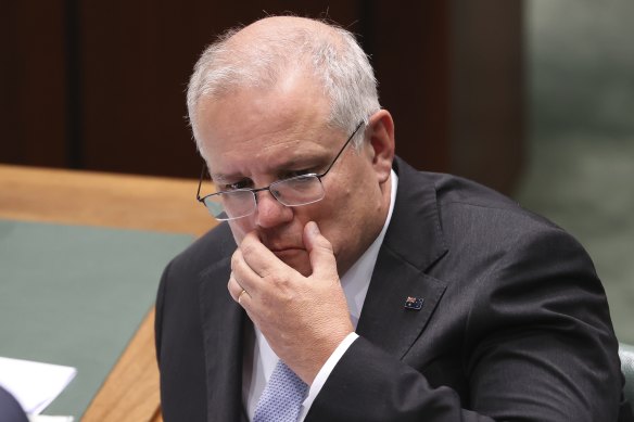 Scott Morrison facing questions on the scandals confronting his government during question time.
