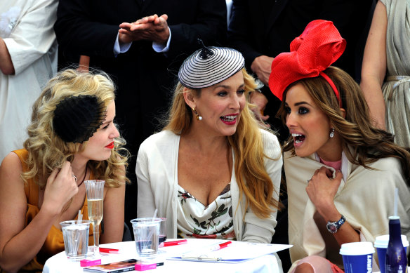 Celebrity judges of fashions on the field have included (from left) Georgia May Jagger, Jerry Hall and Rebecca Judd, pictured at the 2010 Melbourne Cup.