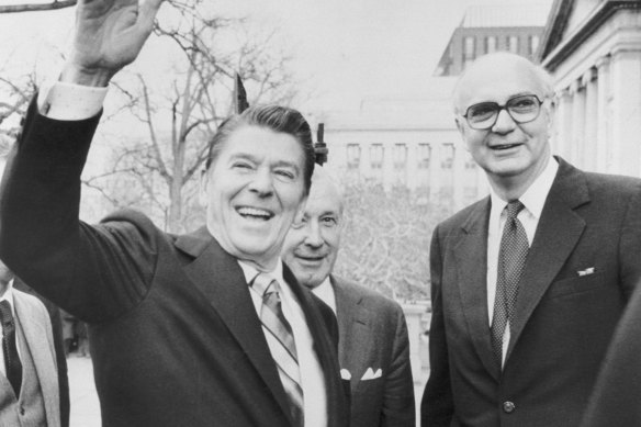 Republican Ronald Reagan, left, also got on the front foot when it came to his age.
