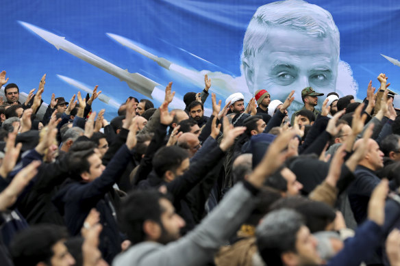 Protesters demonstrate in Tehran over the US air strike that killed General Qassem Soleimani. 