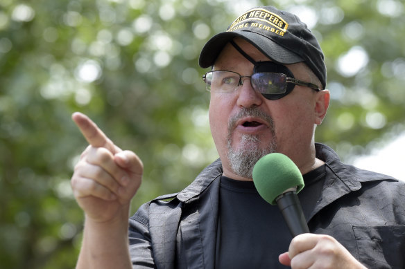 Stewart Rhodes, founder of the citizen militia group known as the Oath Keepers, in 2017. Rhodes was earlier found guilty of seditious conspiracy for a plot to overturn the 2020 US presidential election.