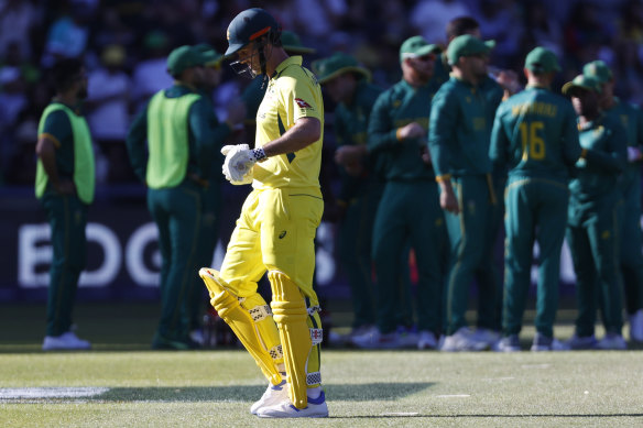 Australia’s Mitchell Marsh leaves the field after being dismissed.