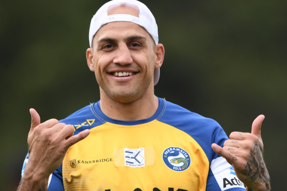 Relaxed: Blake Ferguson hams it up for the cameras during the week.