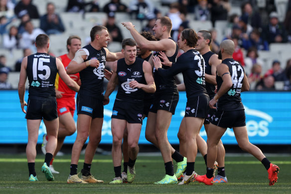 Patrick Cripps kicked three goals in a dominant performance.