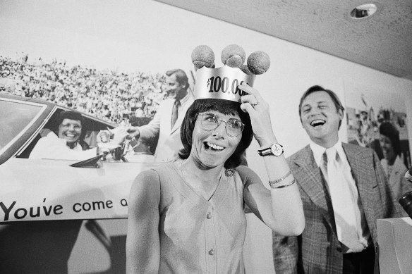 American tennis player Billie Jean King, pictured in New York City in 1971, when she was crowned for becoming the first female tennis player to earn more than $US100,000 in a year.