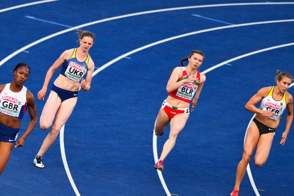 Krystsina Tsimanouskaya (second from right) refused to return to Belarus.