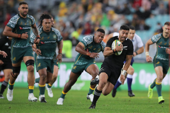 Richie Mo’unga scored two tries in Sydney.