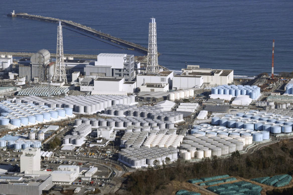 An aerial view of the tsunami-wrecked Fukushima Daiichi nuclear power plant in Okuma town, north-east Japan.