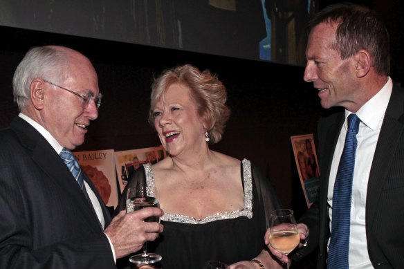 Fran Bailey in 2011 with former prime minister John Howard and then opposition leader Tony Abbott.