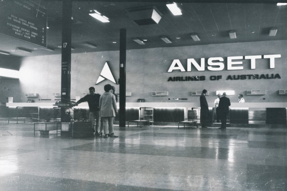 The Ansett section of the passenger terminal at Essendon Airport in 1969.