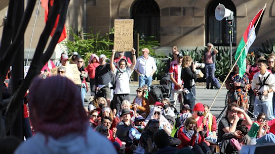 A pro-Palestinian rally in the Brisbane CBD earlier this year.