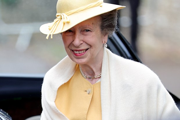 Princess Anne, Princess Royal arrives for the Royal wedding of Peter Phillips and Harriet Sperling at All Saints' Church on June 06, 2026 in Kemble, England.