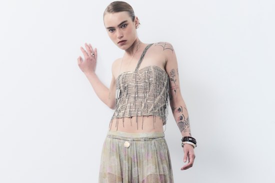 Zara top, $269, pants, $70, necklace worn as belt, $70 (part of a pack), and pack of bracelets, $56. Senso “Clarissa” shoes, $249. Model’s own jewellery throughout, except where indicated.