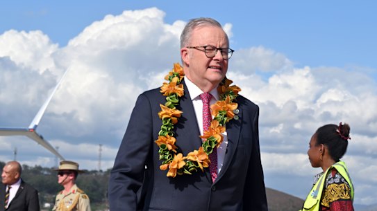 Anthony Albanese arrives in Port Moresby on Monday.