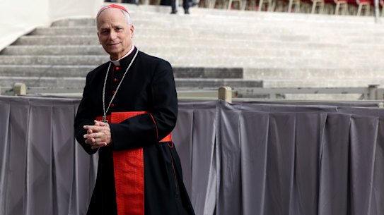Then cardinal Robert Prevost at the funeral for Pope Francis in April.