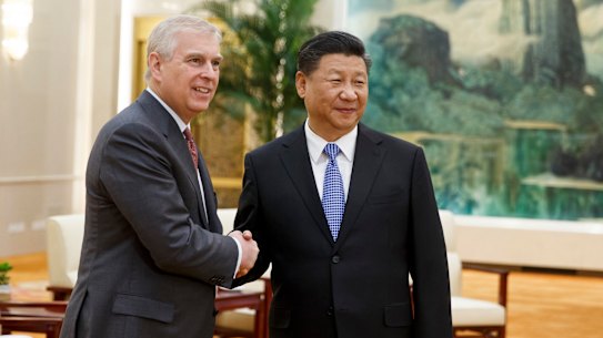 Chinese President Xi Jinping welcomes Prince Andrew in Beijing in 2018.