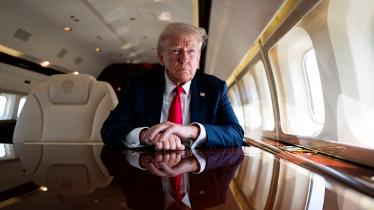 Former president Donald Trump on his plane.