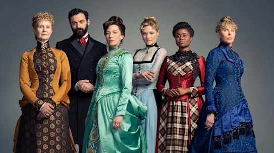 The main players: (l-r) Ada Brook (Cynthia Nixon), George Russell (Morgan Spector), Bertha Russell (Carrie Coon), Marian Brook (Louisa Jacobson), Dorothy Scott (Audra McDonald), Agnes Van Rhijn (Christine Baranski). 