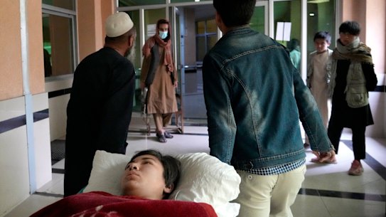 A student treated at a hospital after a bomb explosion near a school in Kabul.