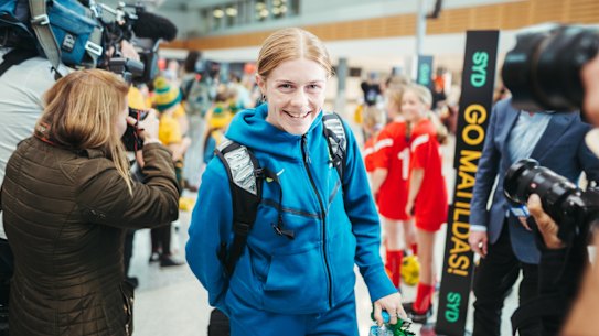 Penalty shoot-out hero Cortnee Vine arrives back in Sydney with the Matildas squad on Sunday.