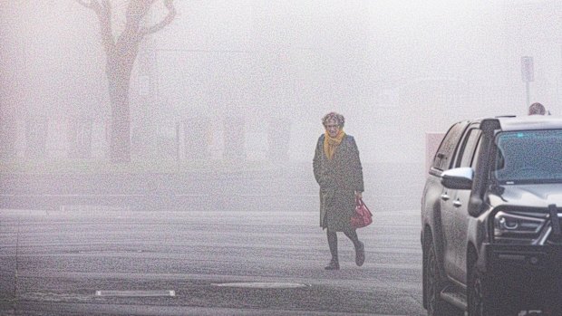 Prosecutor Dr Nanette Rogers, SC walks through fog on June 10.