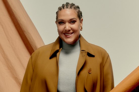 Lacoste trench from Depop, POA. Dion Lee skivvy, $590. Bed Threads linen sheets in “Pink Clay” and “Rust”, $180 each. Casey’s own earrings.