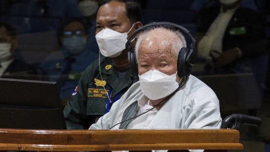 Khieu Samphan waits to hear the outcome of his appeal on Thursday.