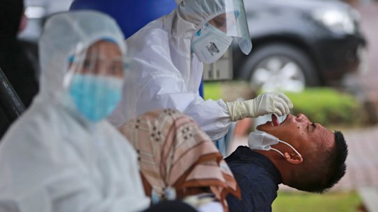 A COVID test in Sumatra, Indonesia 