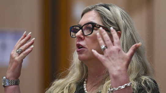 Former PwC director Tracey Murray giving evidence in the Senate inquiry hearing.