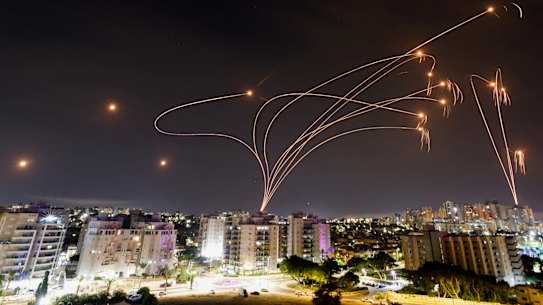 Israel’s Iron Dome intercepts rockets from the Gaza Strip on October 9.