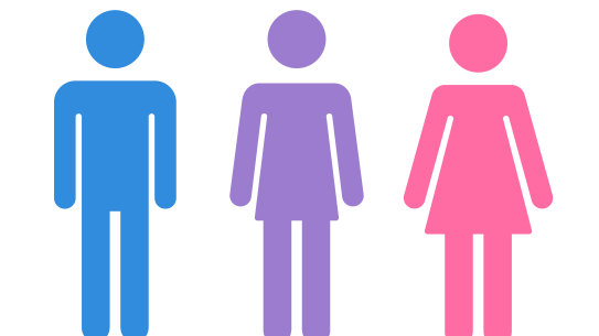 A concept toilet sign of man, woman and gender neutral.