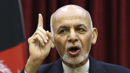 Afghan President Ashraf Ghani speaks during a news conference in presidential palace in Kabul, 