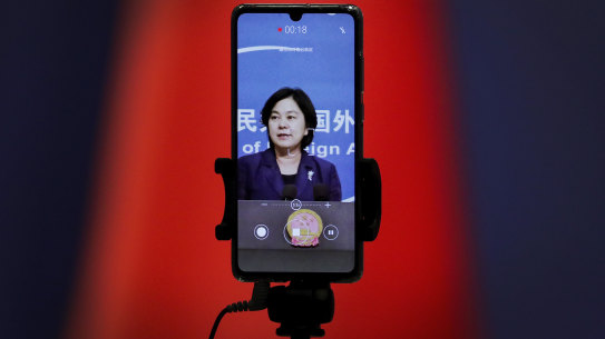 Chinese Foreign Ministry spokeswoman Hua Chunying as she speaks during a daily briefing at the Ministry of Foreign Affairs in Beijing.