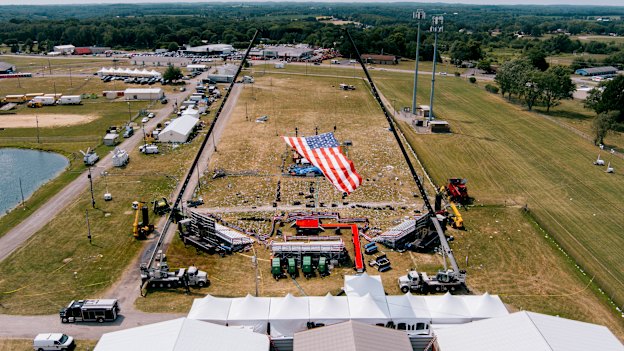 An aerial view of the Butler Farm Show grounds, where Thomas Crooks attempted to assassinate former president Donald Trump.