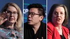 Productivity Commission chair Danielle Wood, Airtasker founder Tim Fung and Woodside vice president of corporate services Julie Fallon at the AFR Workforce Summit in Sydney.