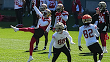 San Francisco 49ers punter Corliss Waitman kicks the ball during a practice at the MCG.