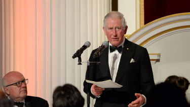 Prince Charles at the Australian bushfire relief dinner on March 12. 