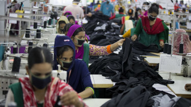 Garment workers in Bangladesh, which has been linked in the past to forced  labour.