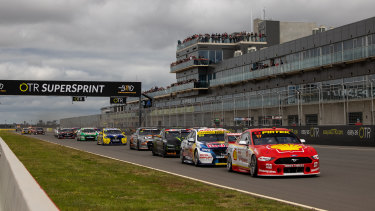 Setting the pace: Ford Mustang driver Scott McLaughlin leads the field at Tailem Bend.