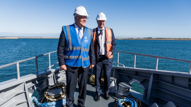 Morrison on one of two new Evolved Cape Class Patrol boats on Monday.