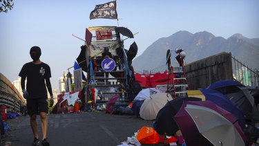 A barricaded bridge near the Chinese University of Hong Kong on Friday.