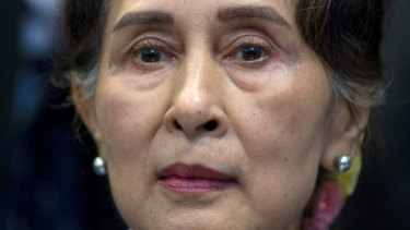 Myanmar’s ousted leader Aung San Suu Kyi, pictured in December 2019, is on trial.