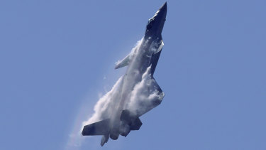 A J-20 stealth fighter jet of the Chinese People's Liberation Army (PLA) Air Force performs at Airshow China 2018 on Tuesday.