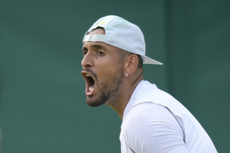 Australia’s Nick Kyrgios celebrates during the singles tennis match against Britain’s Paul Jubb.