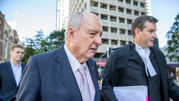 Broadcaster Alan Jones arriving at the Brisbane Supreme Court during the original defamation trial in 2018.
