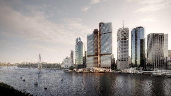 A design render of the two-tower Waterfront Brisbane project.